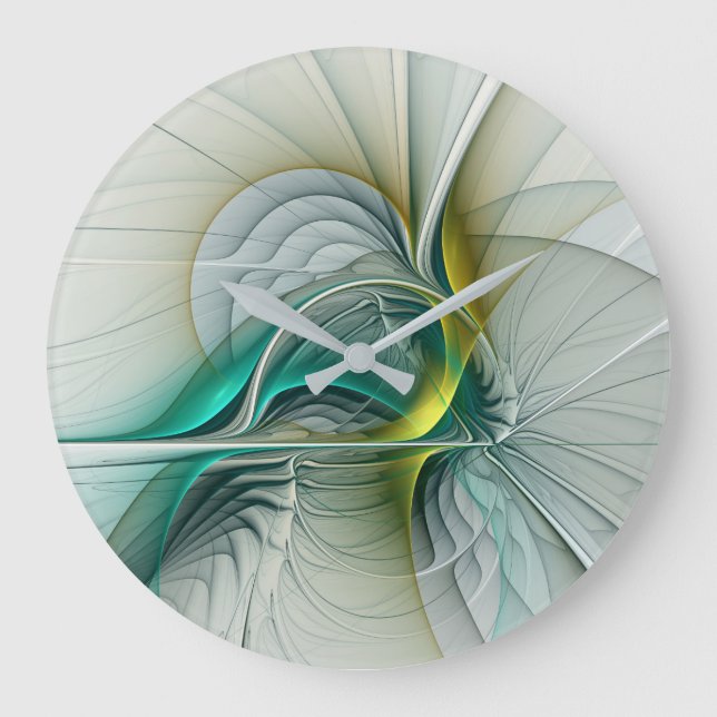 Hypnotische Abstrakt Golden Turquoise Aquamarines  Große Wanduhr (Vorderseite)
