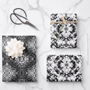 Hypnotische abstrakte Schwarz-Weiß-Moderne Kunst Geschenkpapier Set