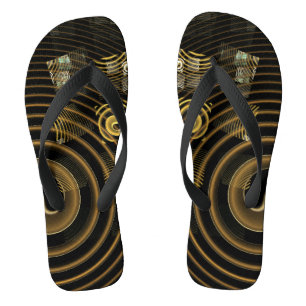 Hypnotische goldene Wellen Moderne Abstrakte Kunst Flip Flops