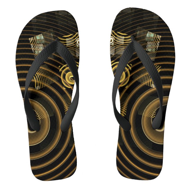 Hypnotische goldene Wellen Moderne abstrakte Kunst Flip Flops (Fußbett)