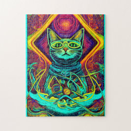 Hypnotische Illustration einer farbigen Katze