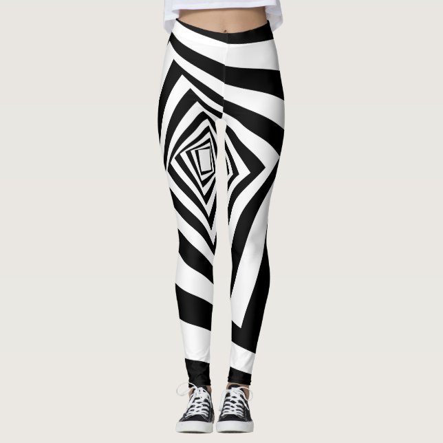 Hypnotische Schwarz-Weiß-optische Illusion Leggings (Vorderseite)