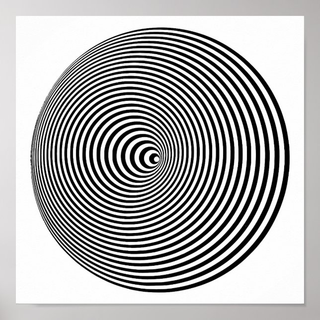 Hypnotische, schwarze und weiße konzentrische Krei Poster (Vorne)