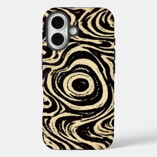 Hypnotischer Wirbel Schwarz & Creme Abstrakter Han iPhone 16 Hülle (Rückseite)