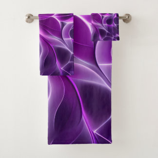 Hypnotisches Fraktal tief lila Blume Badhandtuch Set