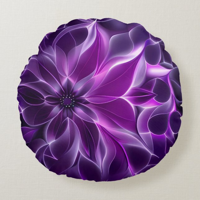 Hypnotisches Fraktal tief lila Blume Rundes Kissen (Vorderseite)