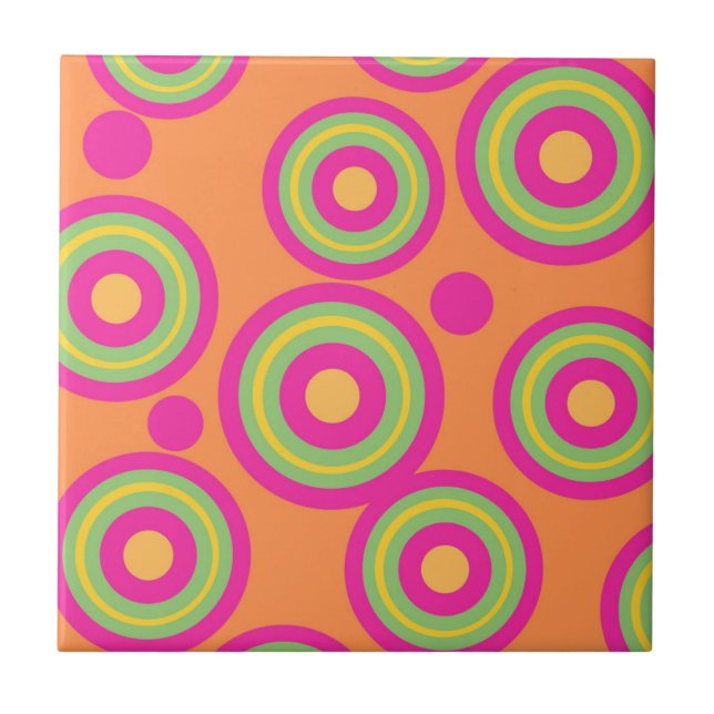 Hypnotisches orange-rosa Zirkelmuster Fliese (Vorderseite)