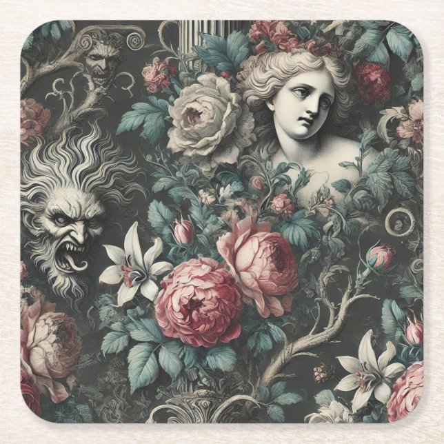 Hysteria Hides in the Blooms – Gothic Victorian Rechteckiger Pappuntersetzer (Vorderseite)