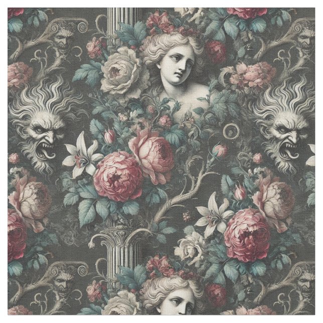Hysterie Blüten - Klassischer gotischer Tile Stoff (Nahaufnahme)