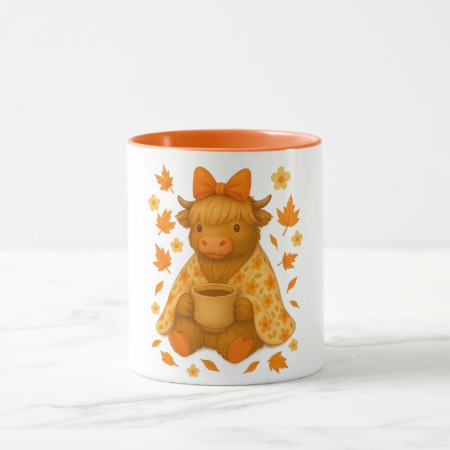 Hyturtle Fall Highland Cow with Maple Leaves Coffe Tasse (Zentrum)