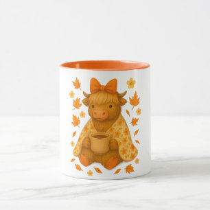 Hyturtle Herbst Hochland Kuh mit Ahornblättern Kaf Tasse
