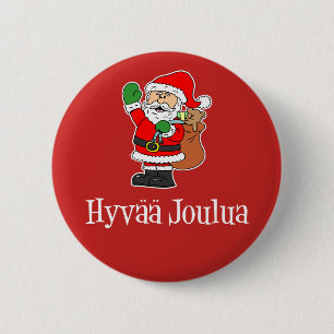 Hyvaa Joulua Finnische Weihnachtsfeier Santa Red Button