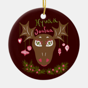Hyvää Joulua niedlicher Weihnachtsmuh mit Ziergege Keramik Ornament