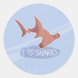 I <3 Haie: Hammerhead Runder Aufkleber