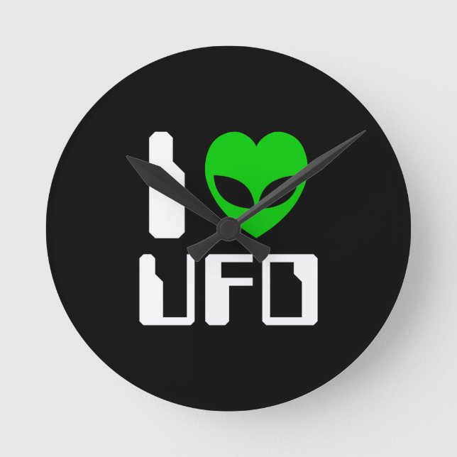 I Alien Heart UFO Runde Wanduhr (Vorderseite)