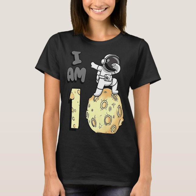 I am 1 Space Astronaut Kid Moon Walker 1st Birthda T-Shirt (Vorderseite)