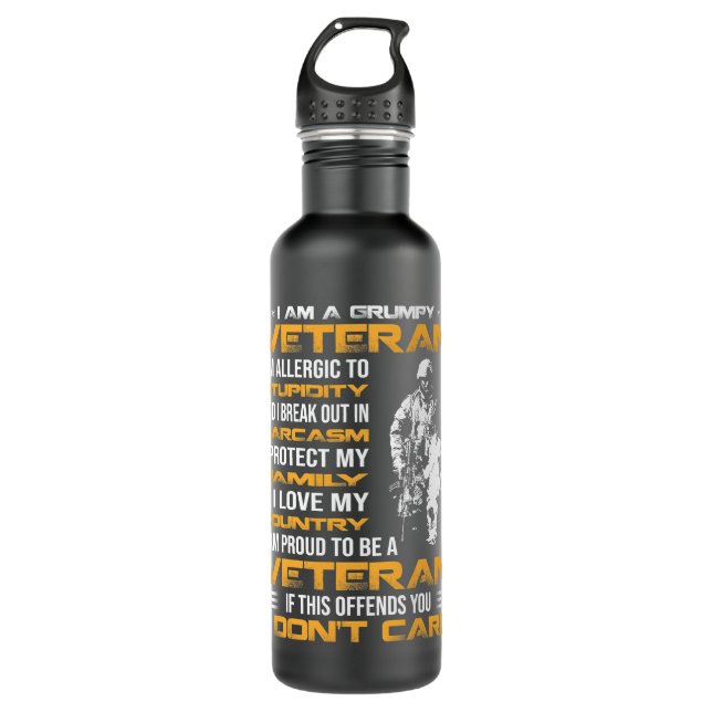 I Am A Grumpy Veteran Proud To Be Veteran, Fathers Edelstahlflasche (Vorderseite)