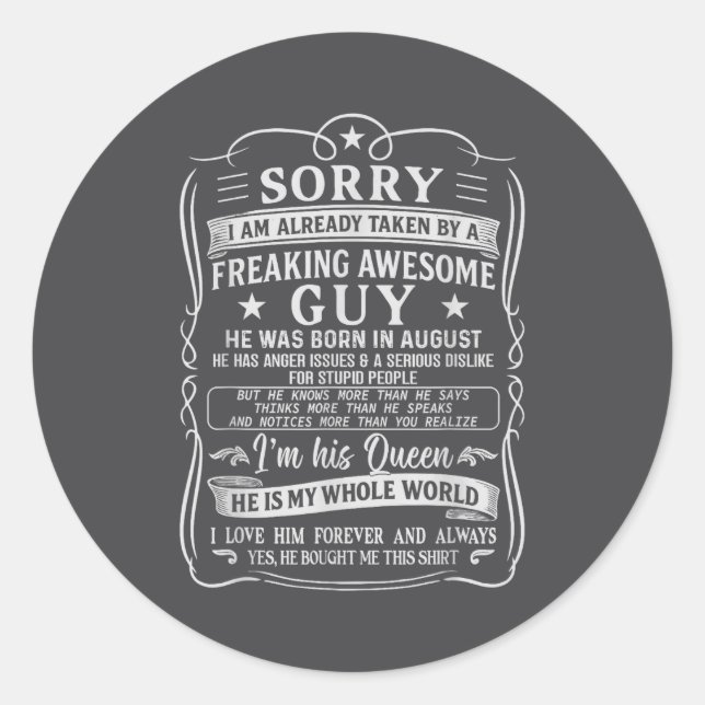 I Am Already Taken By Freaking Awesome Guy Born In Runder Aufkleber (Vorderseite)