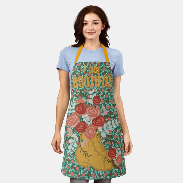 "I am Beautiful" Punny Customizable Floral Schürze (Getragen)