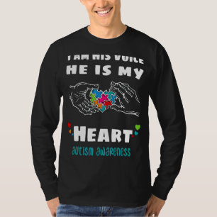 I Am His Voice He is My Heart Autism Eltern Mom D T-Shirt