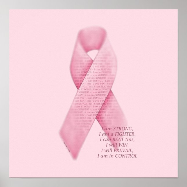 I AM, I CAN, I WILL, Cancer Pink Ribbon Print Poster (Vorne)