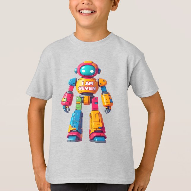 I Am Seven Robot for Kids 7th Birthday Robot Bot T-Shirt (Vorderseite)