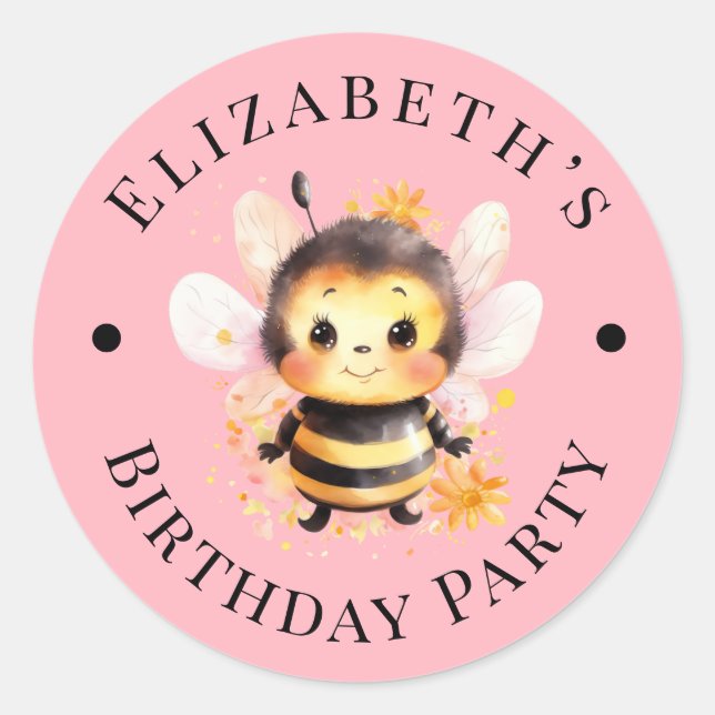 I Bee Two Girl Birthday Party Runder Aufkleber (Vorderseite)