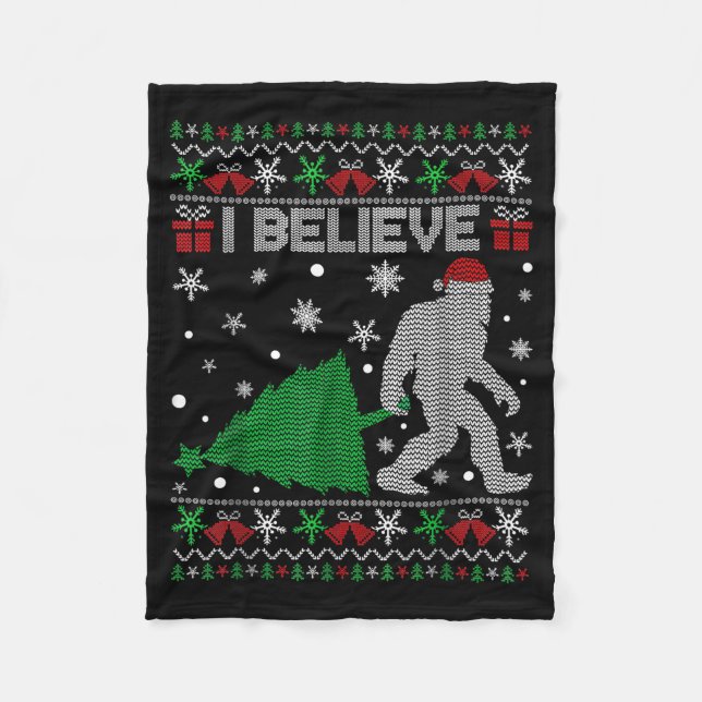I Believe Big Foot Sasquatch Christmas  Fleecedecke (Vorderseite)
