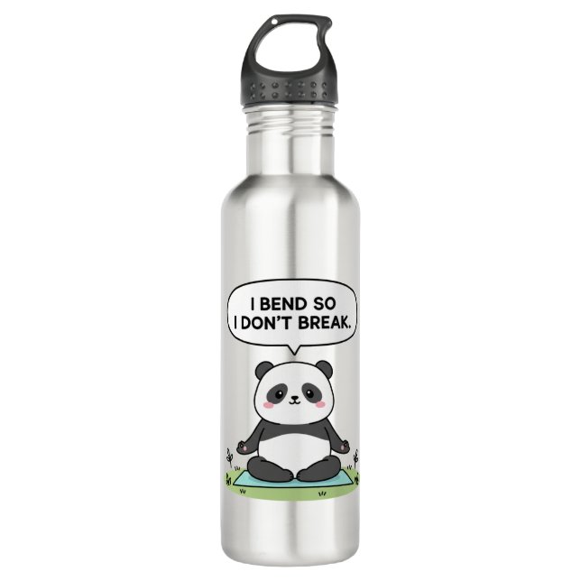 “I Bend So I Don’t Break” panda design Edelstahlflasche (Vorderseite)