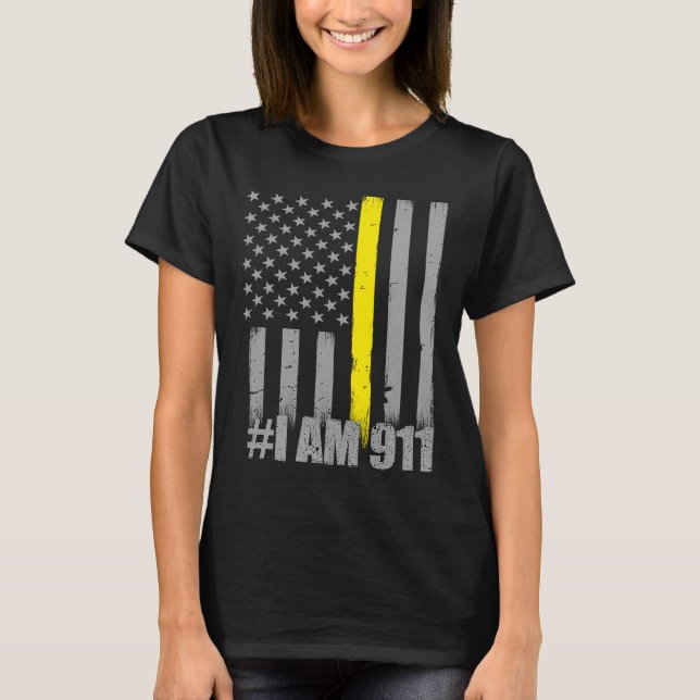 I Bin 911 Gold Line Flag Police Dispatcher T-Shirt (Vorderseite)