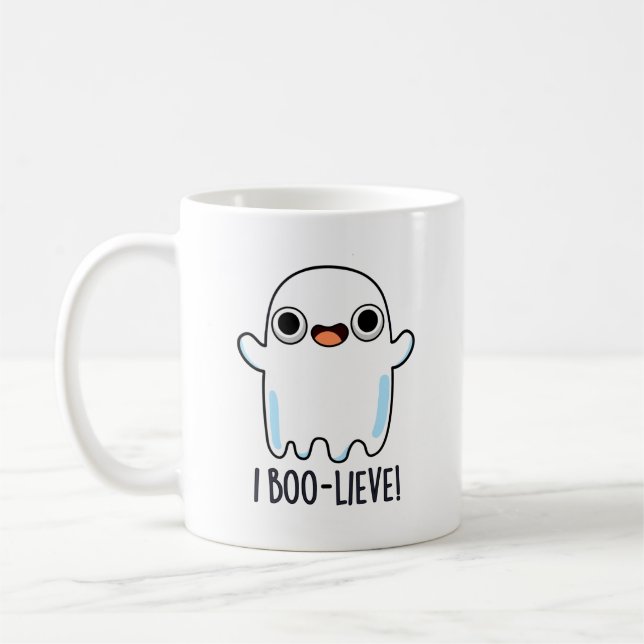 I Boo-lieve Funny Positive Ghost Pun Kaffeetasse (Links)