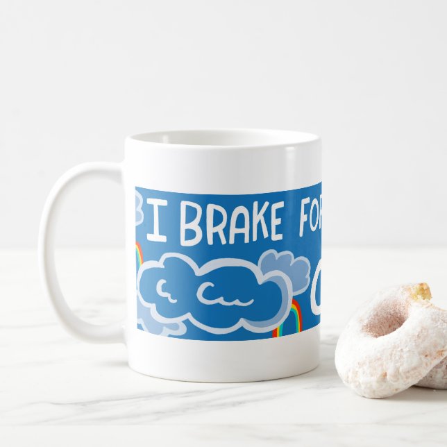 I BRAKE FOR CLOUUDS farbenfroher Regenbogen Kaffeetasse (Mit Donut)