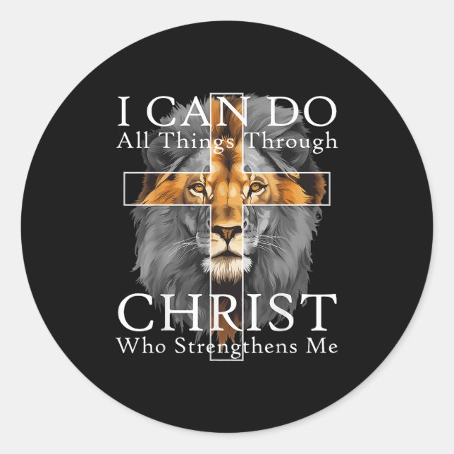 I Can Do All Things Through Christ Christian Lion  Runder Aufkleber (Vorderseite)