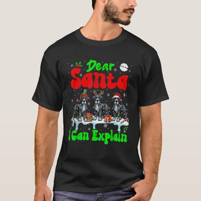 I Can Explain Xmas Three Santa Reindeer Great Dane T-Shirt (Vorderseite)