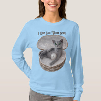 I Can See Your Soul Funny Russian Blue Cat Design T-Shirt