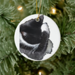 I Can't Even Right Meow Keramik Ornament<br><div class="desc">Introducing Binx... This humorous image features a black-and-white tuxedo cat curled up with one paw dramatically covering his face, as if he has completely given up on the day. With his head tucked down and eyes hidden, the cat looks adorably fed up—like he just heard the most ridiculous thing imaginable...</div>