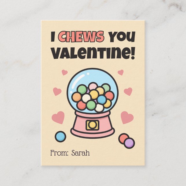 I CHEWS You Gumball Kids Valentine's Mitteilungskarte (Vorderseite)