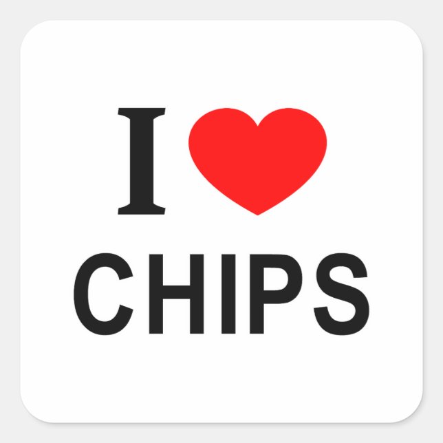 I ❤️ CHIPS I LIEBE CHIPS I HERZSCHIPS QUADRATISCHER AUFKLEBER (Vorderseite)