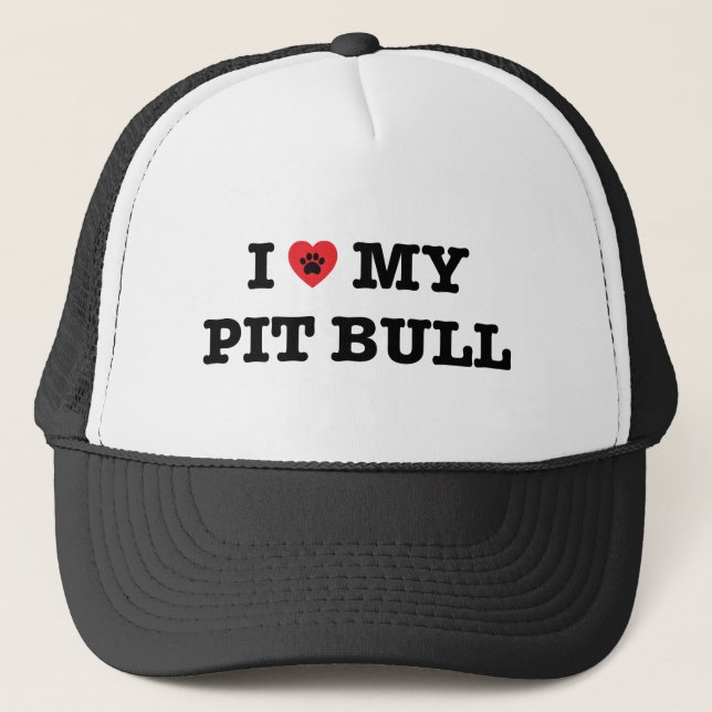 I coeur mon casquette de camionneur de pitbull (Devant)