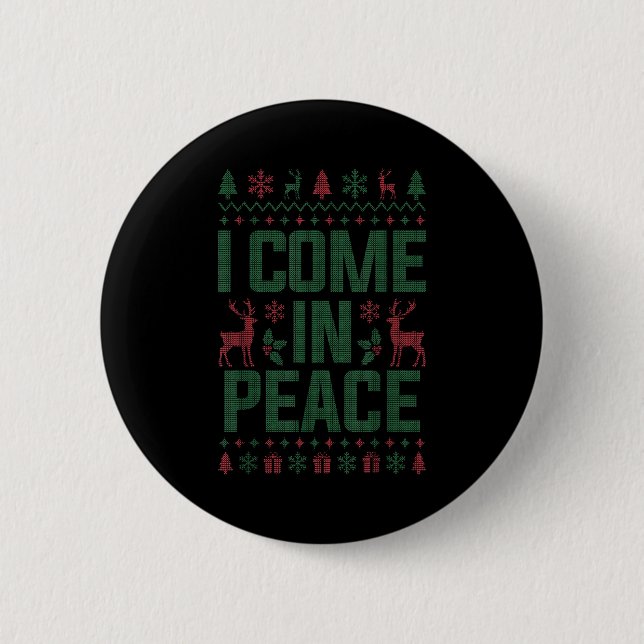 I Come In Peace Couple Matching Ugly Christmas Swe Button (Vorderseite)