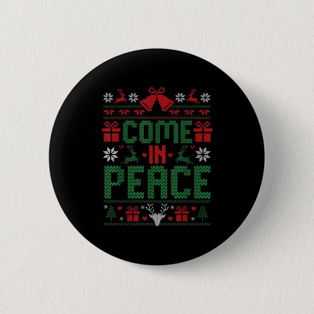 I Come In Peace Couple Matching Ugly Christmas Swe Button (Vorderseite)