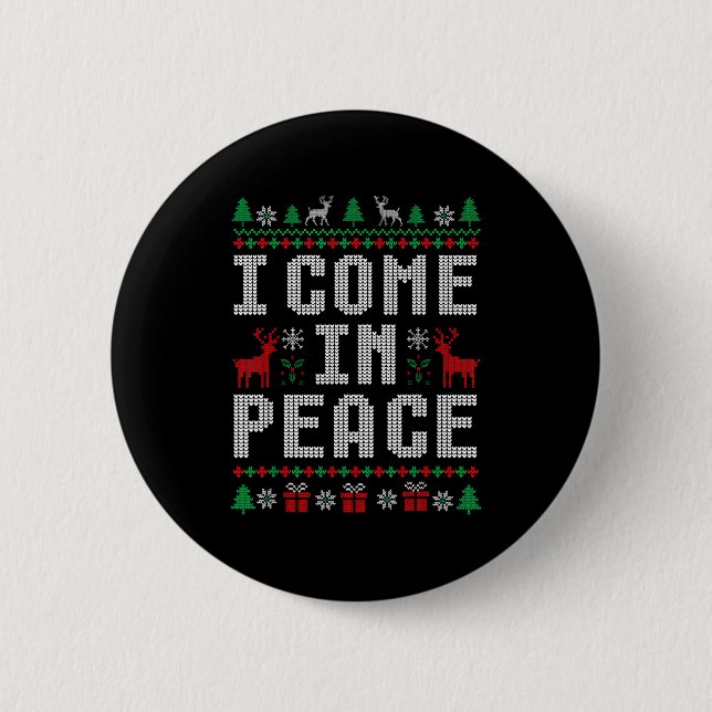 I Come In Peace Couple Matching Ugly Christmas Swe Button (Vorderseite)