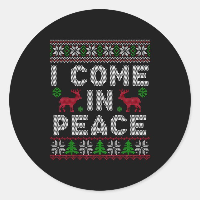 I Come In Peace Couple Matching Ugly Christmas Swe Runder Aufkleber (Vorderseite)