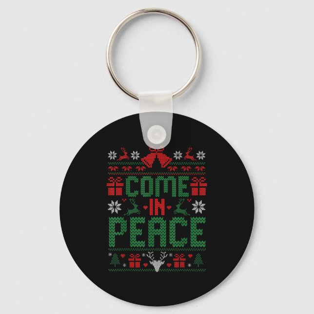 I Come In Peace Couple Matching Ugly Christmas Swe Schlüsselanhänger (Vorderseite)