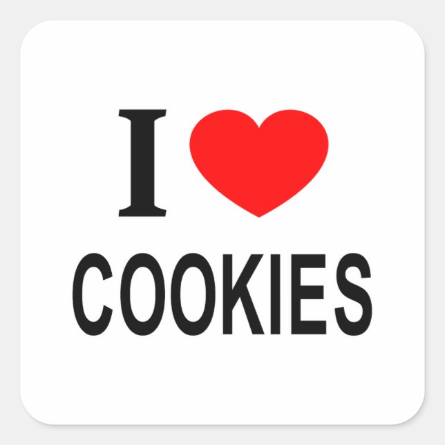 I ❤️ COOKIES I LIEBE COOKIES I HERART COOKIES QUADRATISCHER AUFKLEBER (Vorderseite)