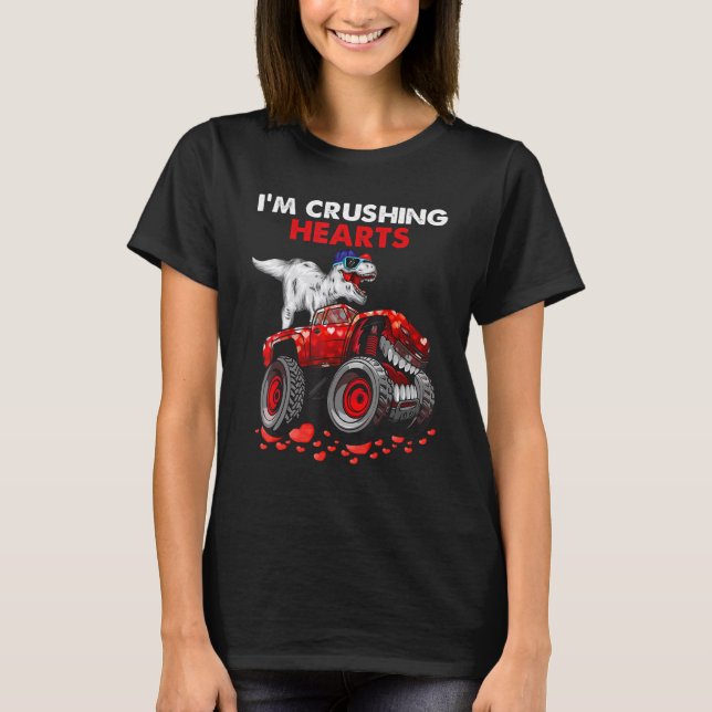 I Crush Hearts Dino Monster Truck Toddler Boy Vale T-Shirt (Vorderseite)