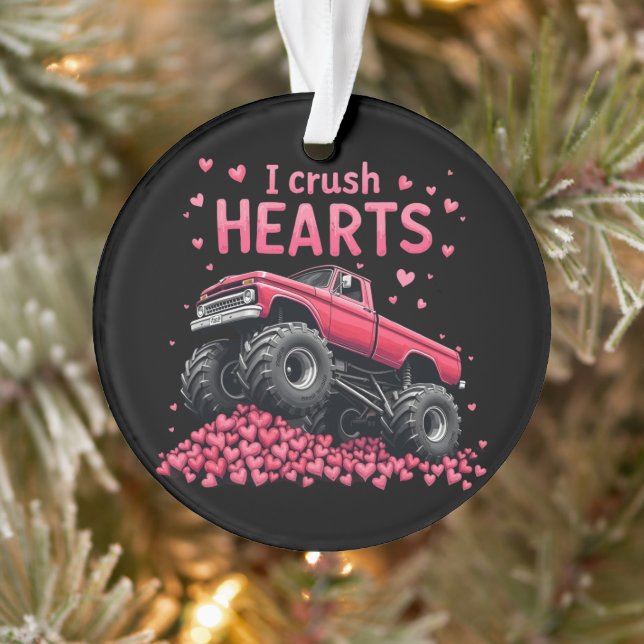 I Crush Hearts Funny Monster Truck Valentine Ornament (Baum)