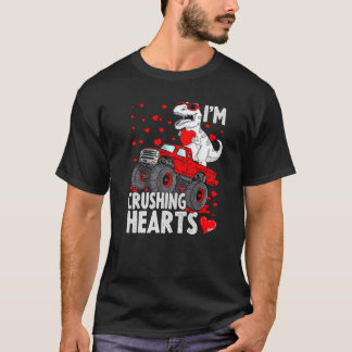 I Crush Hearts Trex Dino Monster Truck Boys Valent T-Shirt