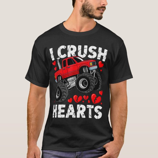 I Crush Hearts Valentine Monster Truck Boys Toddle T-Shirt (Vorderseite)