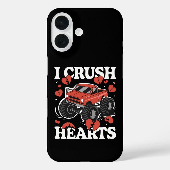 I Crush Hearts Valentine's Day Monster Truck iPhone 16 Hülle (Rückseite)